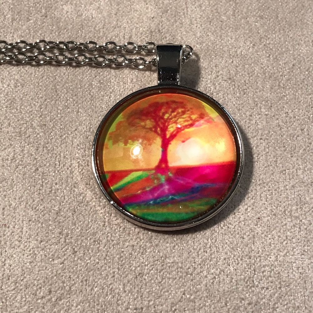 Tree of Life Sunset. 18” Silvertone Chain
